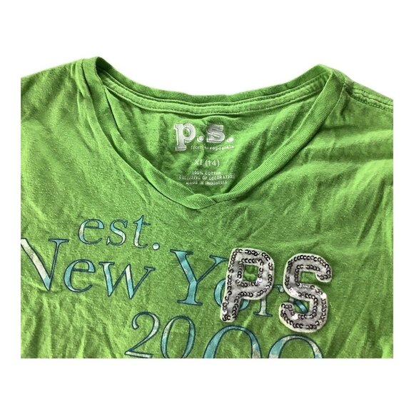 P.S From Aeropostale Girls Shirt Est New York 2009 Graphic Tee Size XL 14 Green - Picture 12 of 12